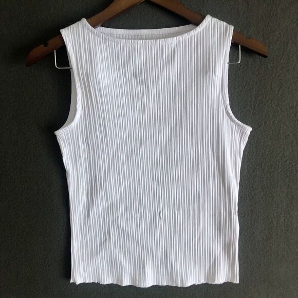Madewell Tank Top Size XXS White Ribbed Cotton Blend Sleeveless Cropped Boatneck - Picture 4 of 16